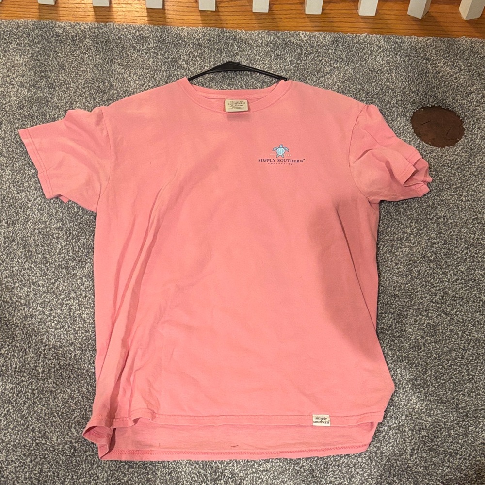 Simply Southern Light Pink Tee, Teal Tee, light blue Tee.